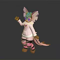 Anthropomorphic Creature Character With Fox Like Ears Pink Outfit Striped Pants And Waving Hand