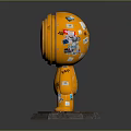 Orange Robot Figure With Round Head Red Display Human Icon Graffiti Body Hexagonal Worn Base