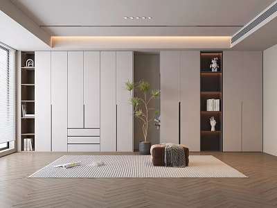 Modern Wardrobe Design With Open Shelves And Wooden Floor 3d model