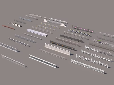 Municipal Road Infrastructure Featuring Road Barriers Traffic Signs Pedestrian Walkways and Drainage Systems 3d model