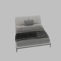Modern Gray Upholstered Double Bed With Black Metal Legs And Pillows