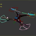 Black Drone With Four Blue Propellers And Circular Logo On Gray Background 3d model