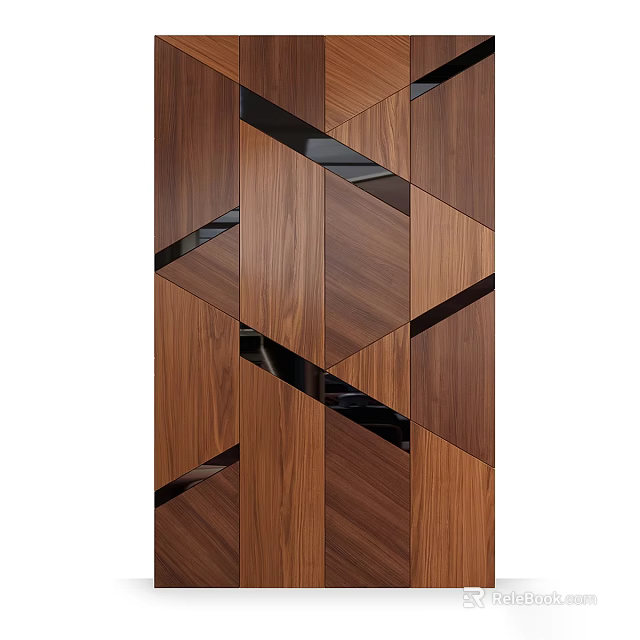 Modern Wooden Wall Design With Geometric Patterns And Dark Decorative Lines 3d model 