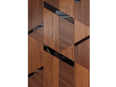Modern Wooden Wall Design With Geometric Patterns And Dark Decorative Lines 3d model
