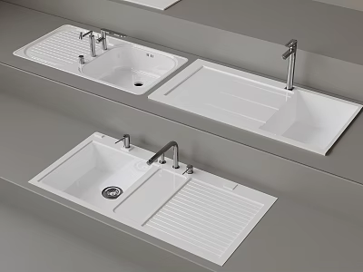 Modern White Ceramic Washbasins with Chrome Faucets for Bathroom Design Ideas 3d model