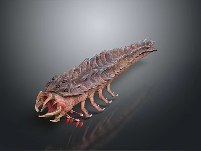 Fierce Fantasy Creature Character With Multi Legs Large Mandibles and Red Textured Skin 3d model