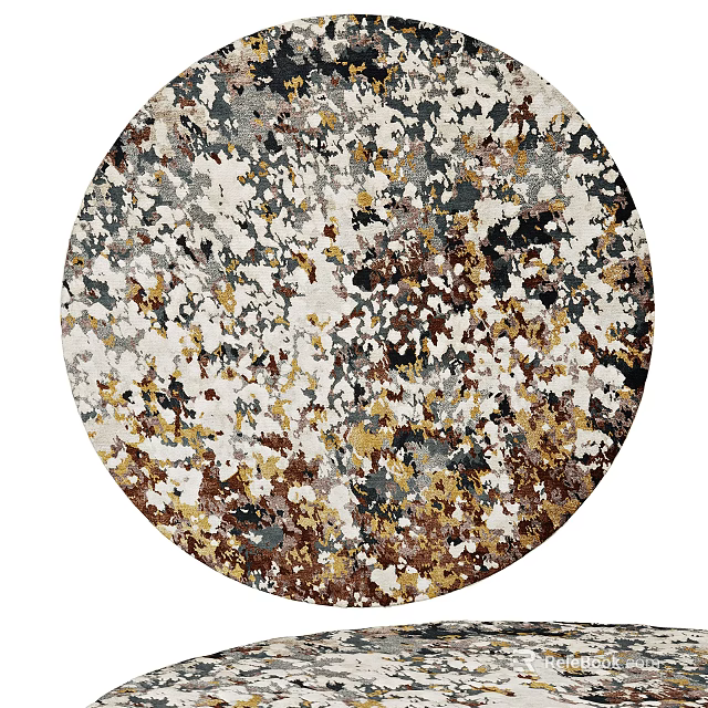 Round Carpet With White Black Gold Brown Splatter Pattern For Modern Home Decor 3d model
