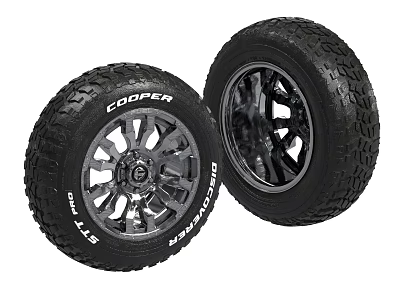 Cooper Discoverer STT PRO Tires With Black Rims And Silver Spokes 3d model