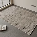 Beige Square Rug With Geometric Woven Texture On Grey Floor By Window And Open Book