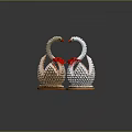 Pair Of Swan Shaped Decorative Furniture With Red Bows And Intricate Design