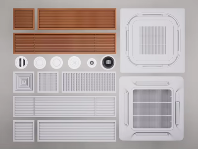 Modern Air Conditioner Vents In Various Styles With Wooden And White Grille Designs 3d model