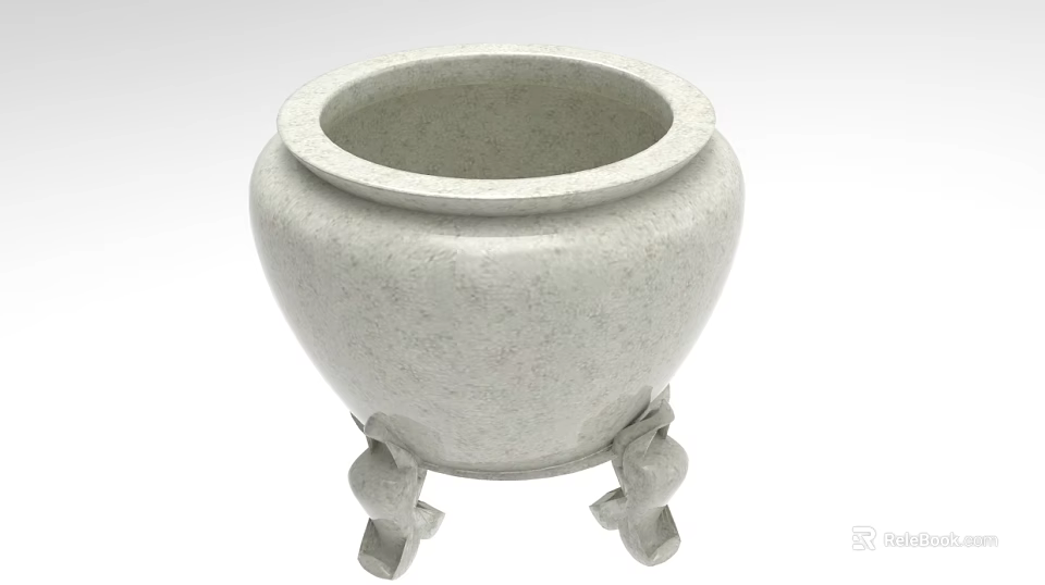 White Textured Stone Incense Burner With Three Legs And Round Mouth Design 3d model 