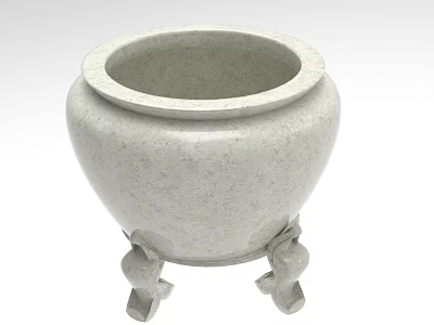 White Textured Stone Incense Burner With Three Legs And Round Mouth Design 3d model