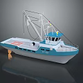 Blue And White Fishing Boat With Crane And ST 09 Marking