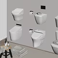 Modern Bathroom Wall with Multiple Wall Mounted Toilets Toilet Paper Holders and Stacked Towels