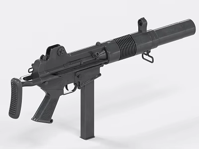 Black Tactical Submachine Gun With Barrel Magazine And Grip Design 3d model