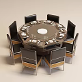 Modern Dining Table Sets With Round Rectangular Tables Black Brown Chairs And Tableware 3d model
