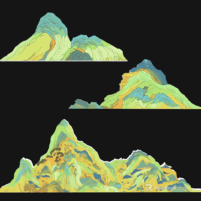 Garden Landscape Featuring Colorful Artificial Hills With Vibrant Green Yellow Blue Hues 3d model 
