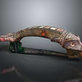 Antique Bronze Fish Shaped Handle As Vintage Household Item With Colorful Inlays