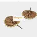 Two Brown Leaf Shaped Hand Fans With Golden Edges And Wooden Handles