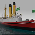 Vintage Steamship Featuring Red Hull White Superstructure Yellow Chimneys And Green Flags On Water