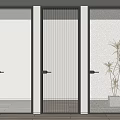 Three Modern Hinged Doors Featuring Glass Panels And Black Frames In Interior Design 3d model