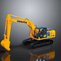 Detailed Yellow Komatsu 200 Tracked Excavator With Front Bucket And Operator Cab