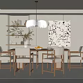 Elegant Modern Restaurant Interior With Wooden Dining Table Chairs Pendant Light And Wall Decor