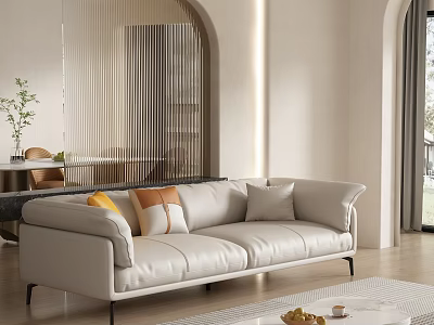 Modern White Leather Two Seater Sofa With Accent Pillows In Bright Living Room 3d model