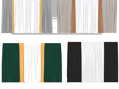 Various Colored Curtains With Striped And Solid Design Styles For Home Decor 3d model