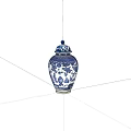 Blue and White Ceramic Jar With Intricate Traditional Patterns And Lidded Top