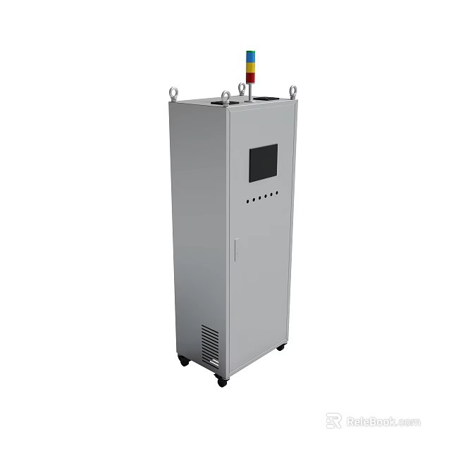 Mobile Industrial Control Cabinet With Silver Enclosure Digital Display And Control Panel 3d model