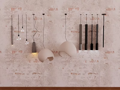 Modern Pendant Lights With Different Shapes And Contemporary Design Hanging On Brick Wall Background 3d model
