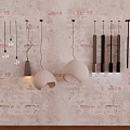 Modern Pendant Lights With Different Shapes And Contemporary Design Hanging On Brick Wall Background