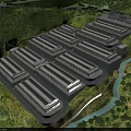 Industrial Factory Complex With Multiple Buildings Surrounding Greenery Roads And River 3d model