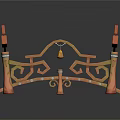Ornate Decorative Bridge Structure With Red Orange Accents Blue Patterns And Hanging Lanterns