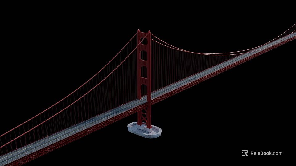 Iconic Red Suspension Bridge With Tower Structure And Cable Design Details 3d model