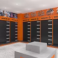 WICKON Brand Modern Specialty Store With Orange Black Interior Lockers Posters And Bench