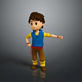 3D Cartoon Game Movie Character Boy Wearing Blue Vest Yellow Sleeves Standing with Outstretched Hand