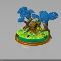 Enchanting Natural Scene With Blue Trees Tree House And Green Ground