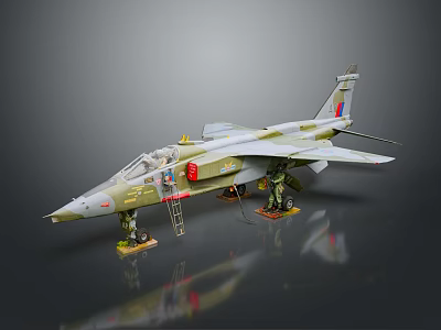 Detailed Military Fighter Jet On Ground With Landing Gear And Access Ladder 3d model
