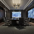 Modern Monitoring Room Interior With Multiple Large Screens Conference Table And Black Chairs