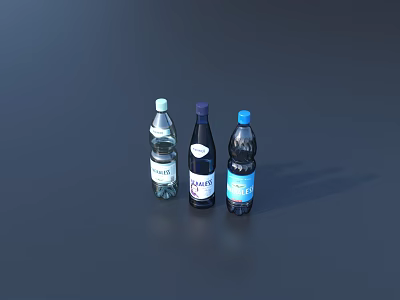 Bottled Drinks With Three Different Colored Caps On Dark Background 3d model