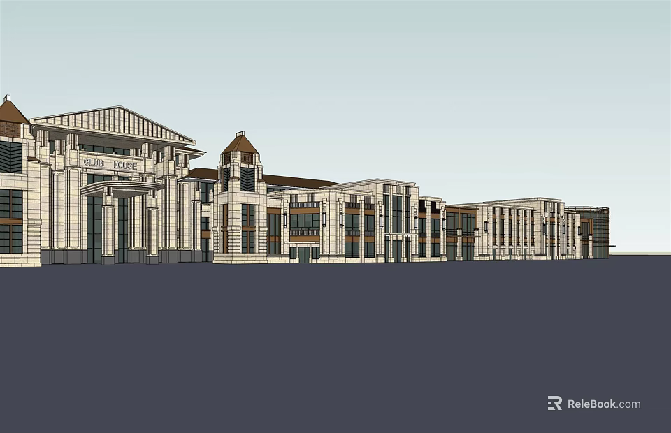 Elegant Commercial Street Featuring Classical Architecture Clock Tower And Symmetric Design 3d model