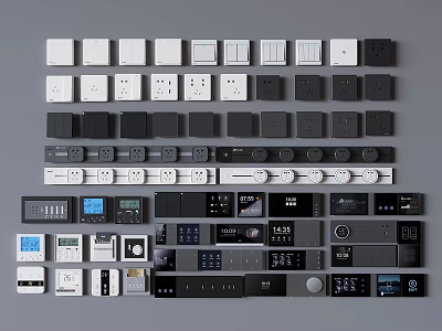 Assorted Modern Switch Panels With Various Colors And Functional Designs 3d model