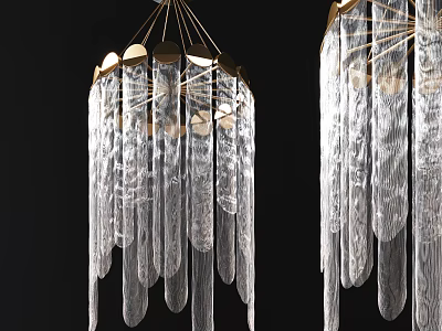 Modern Crystal Chandelier With Gold Metal Frame And Long Transparent Crystal Strips 3d model