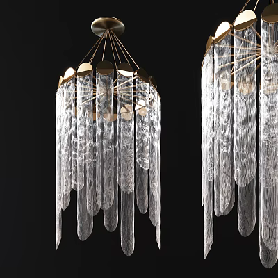 Modern Crystal Chandelier With Gold Metal Frame And Long Transparent Crystal Strips 3d model