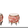 Illuminated Decorative Lanterns With Red Floral Patterns Various Shapes And White Background 3d model