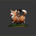 Cute Corgi and Little Girl Riding Doll with Green Grass Base and Small Flowers