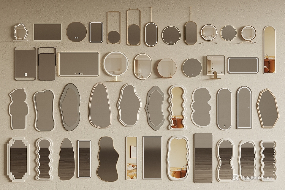 Stylish Decorative Mirrors With Various Shapes And Designs For Modern Wall 3d model 